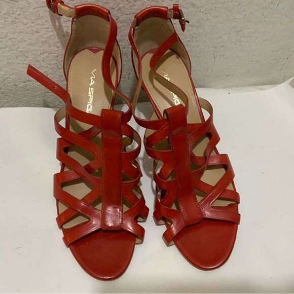 Via Spiga of Italy Women's Red Dressy 3-in Heel Leather Sandals, Size 8 - Picture 1 of 9